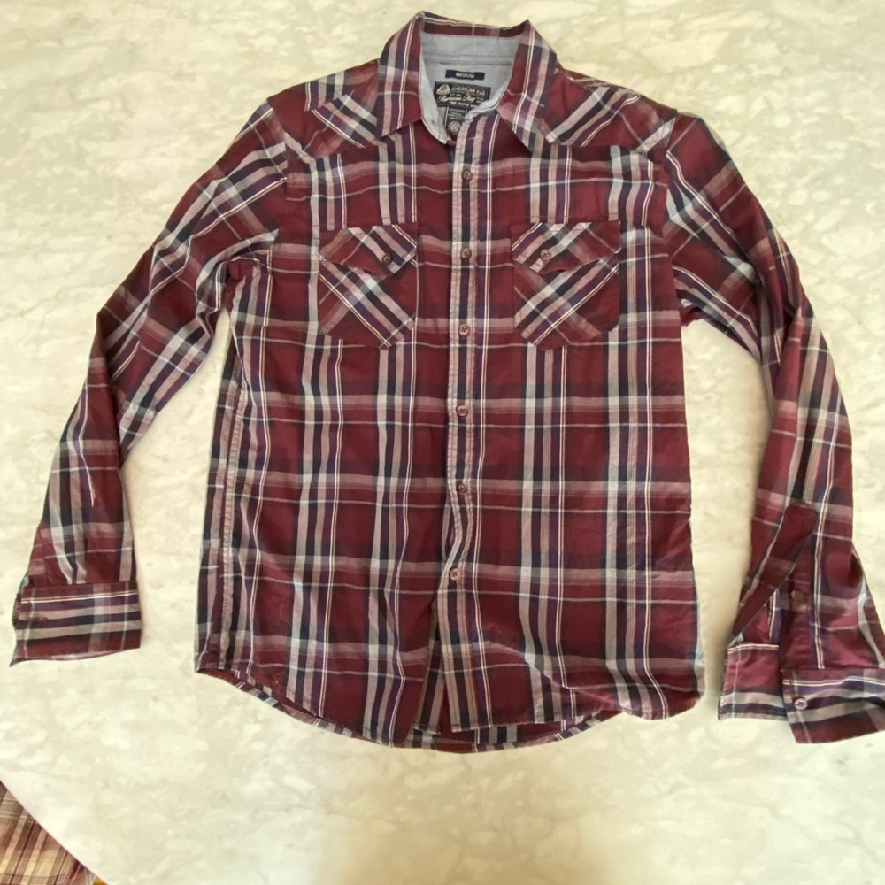 American Rag Red and White Western Plaid Shirt